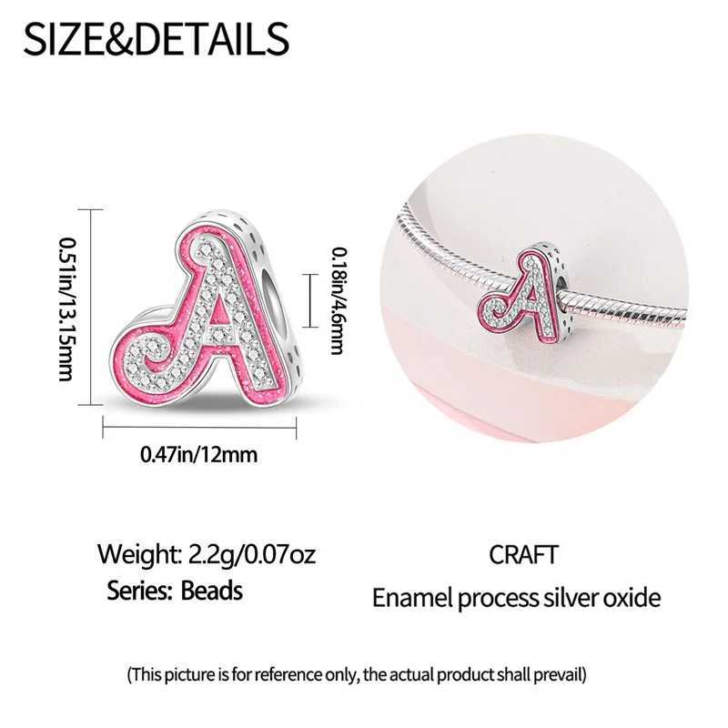 New in Silver Color Zircon Series Pink 26 Letters Beads Fit Pand 3mm Bracelet DIY Charm Pendant Woman Jewelry Hot SaleXJ250607