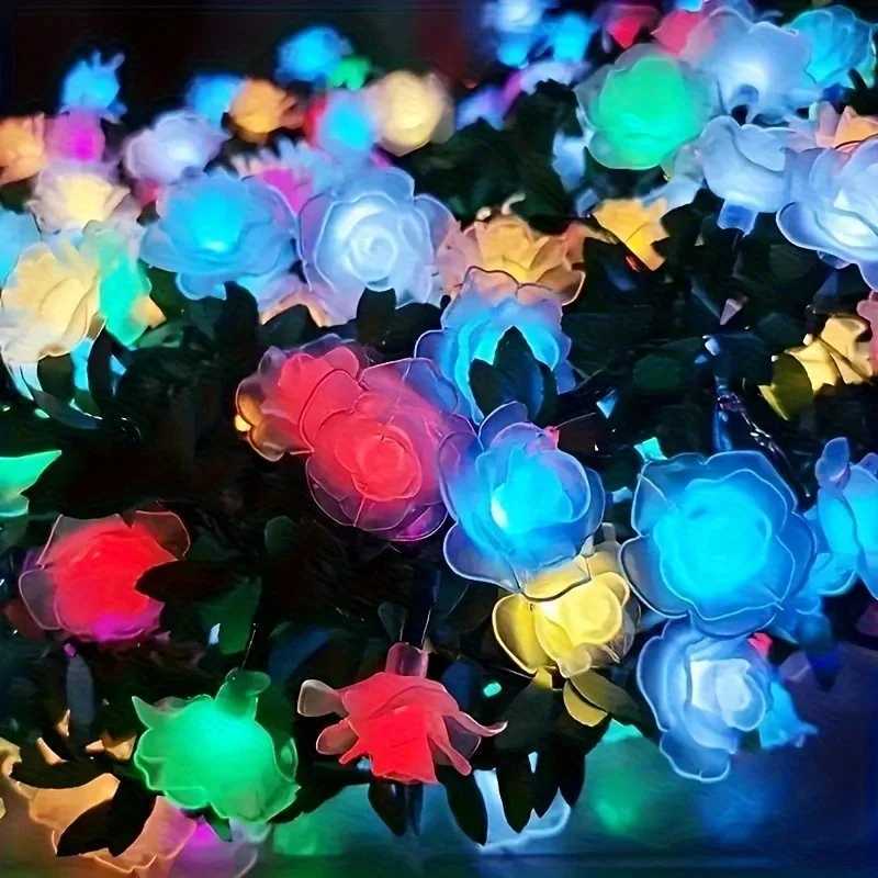 Solar string outdoor garden lamp decorative light LED rose string light waterproof lamp For garden outdoor decorations W250607