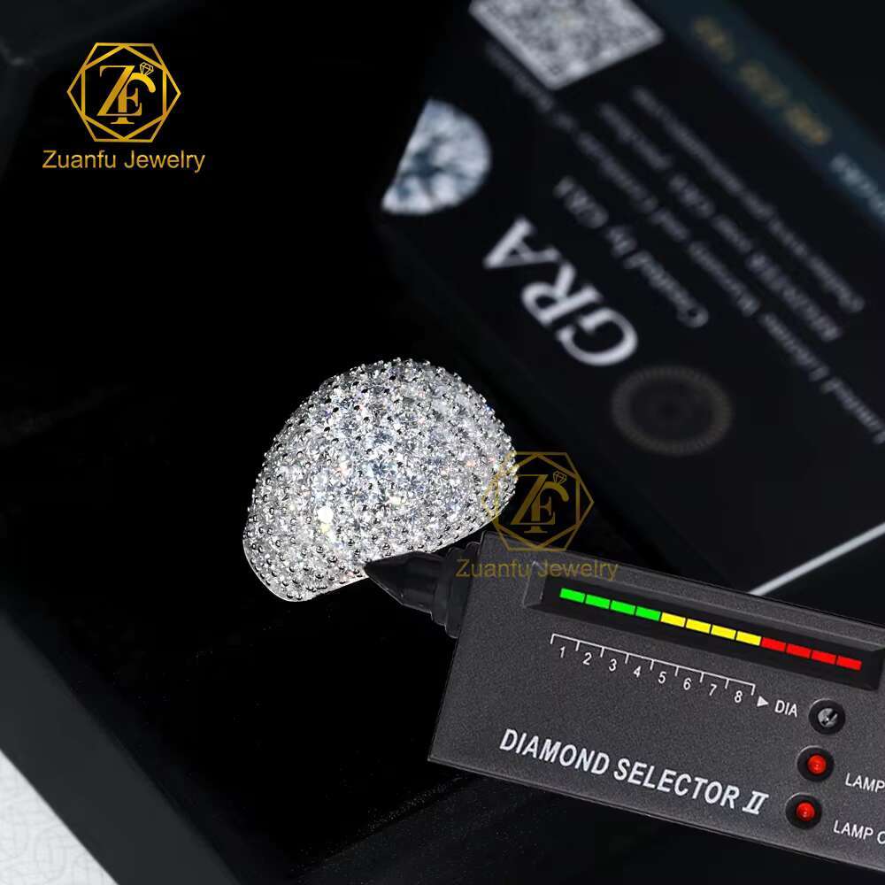 925S Hip Hop Moissanite Ring Semicircle Full Diamond Iced Out D VVS Real Mossanite 20mm Big Size Cuban Ring for Rapper