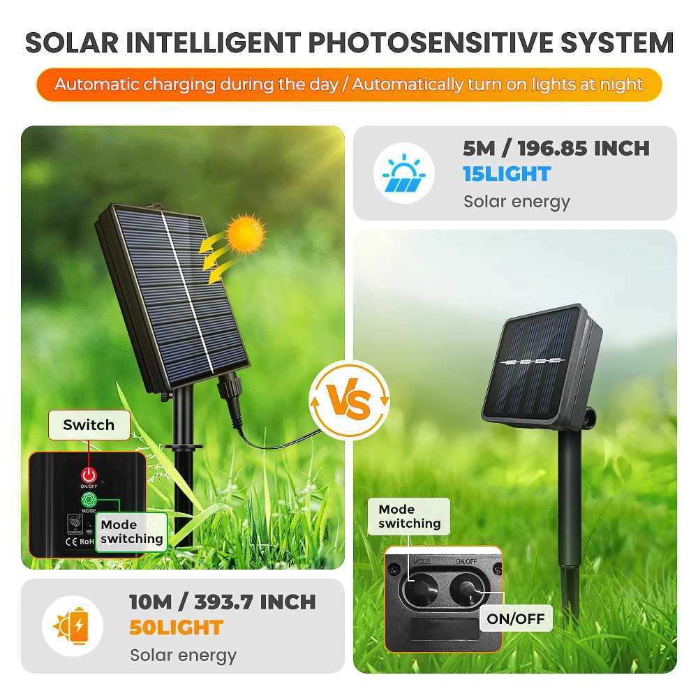 Solar Outdoor Fairy Lights with 8 Modes Warm White Globe Waterproof Stake Lamp Mini Crystal Bubble Decorative for Yard Pathway XJ250606