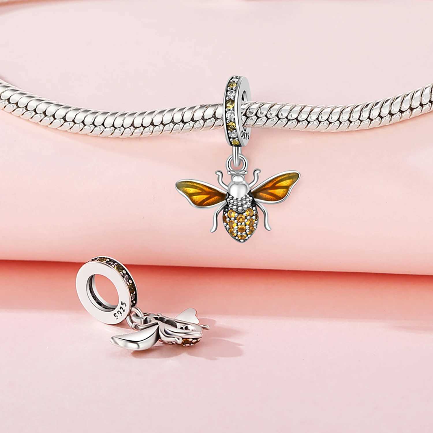 Charms 925 Sterling Silver Bee Series Golden Flowers for Womens Bracelet DIY Light Luxury High Quality Jewelry Gift XJ250607