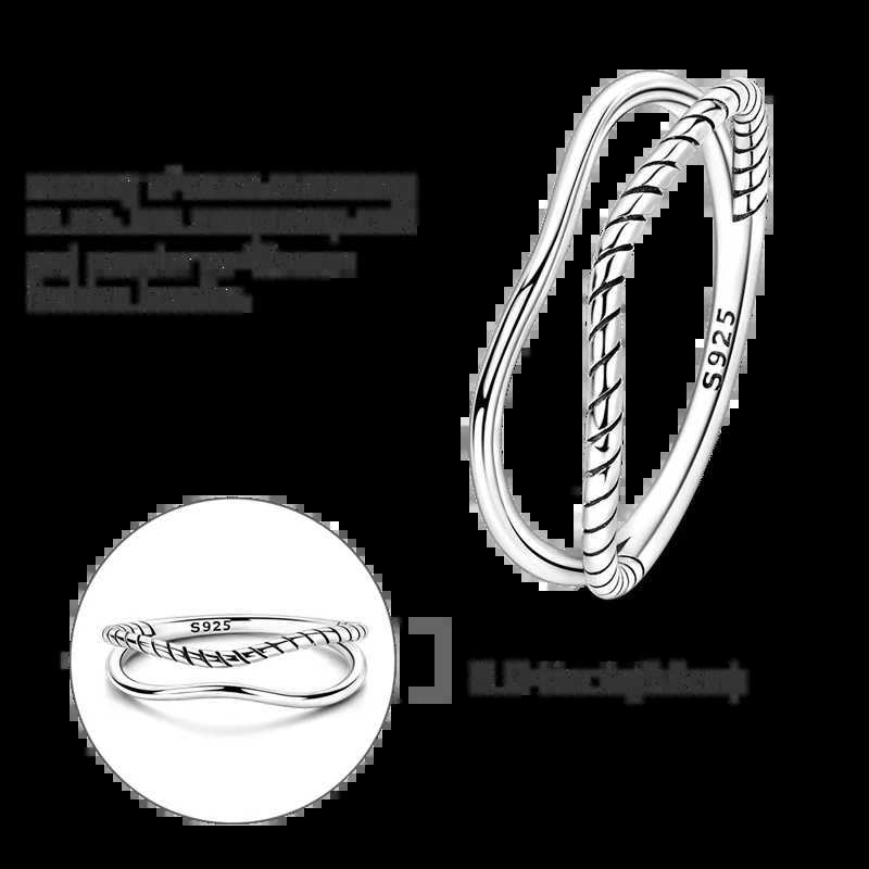 VAMO 925 Sterling Silver CZ Zircon Rings Double Layered Curved Rop Woman Rings Sparkling Wedding Ring For Girls Anniversary Gift W250606