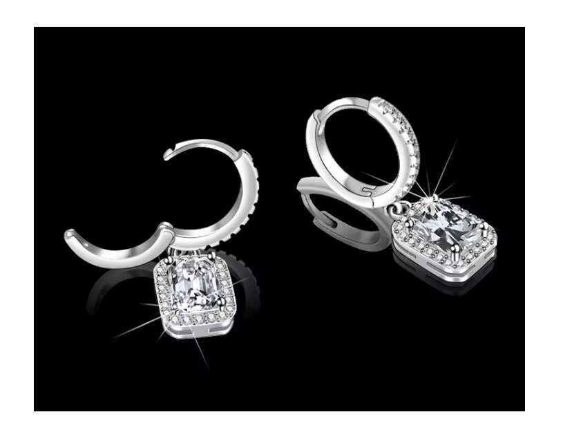 Rectangular Earrings Moissanite Earrings Silver Earrings Manufacturers for Sale