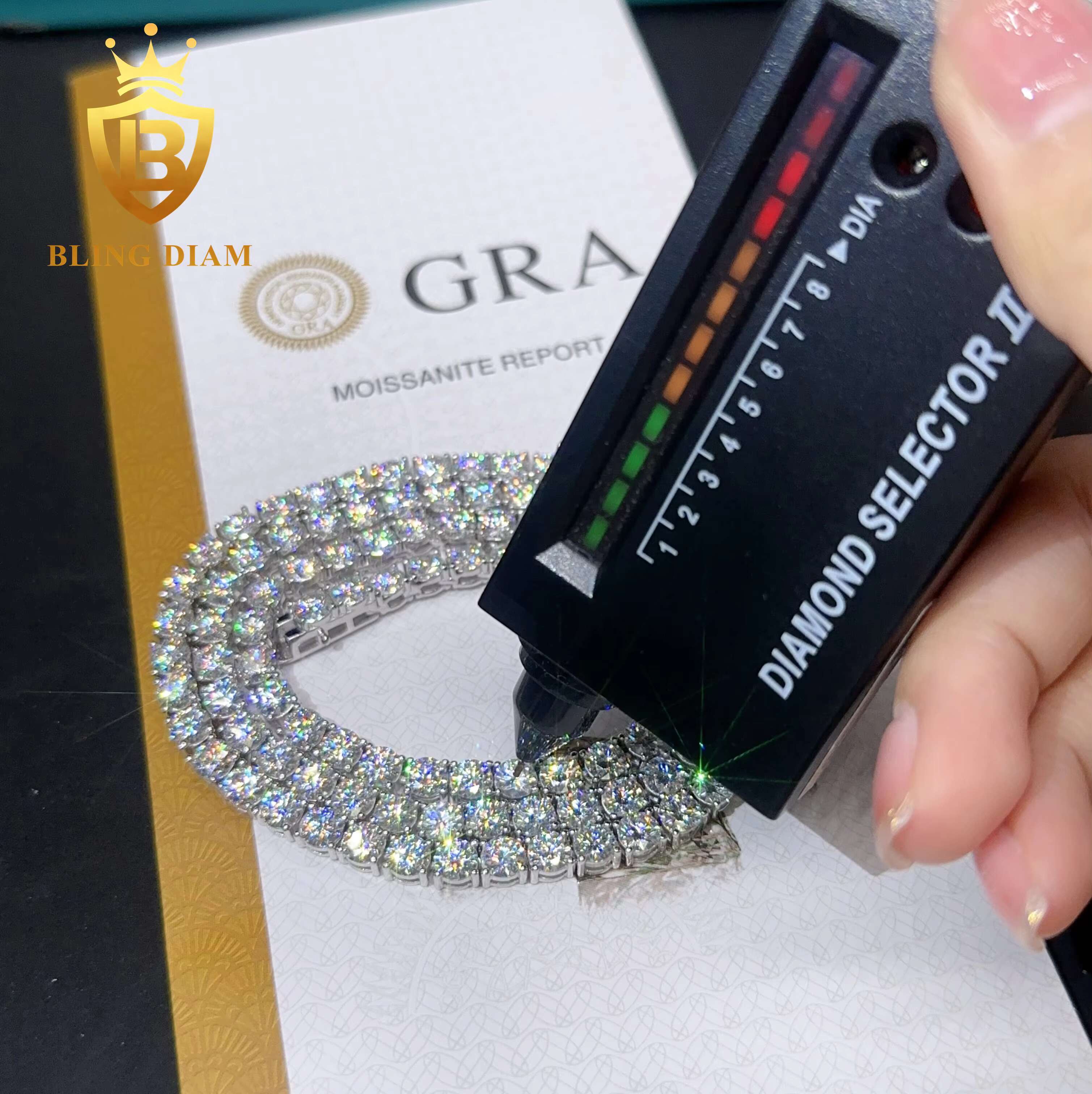 Iced Out 3mm 925 Sterling Silver Hiphop Chain GRA Certified D Color VVS Moissanite Tennis Chain Necklace