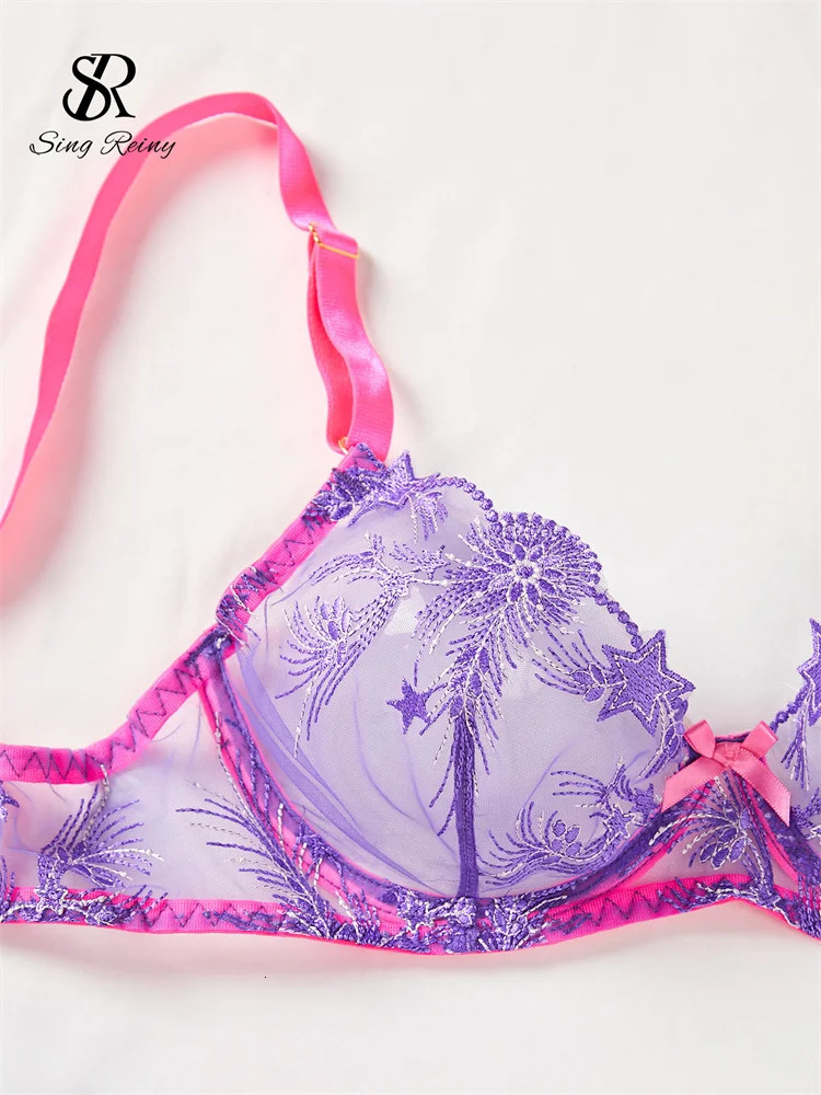 SINGREINY Fashion Star Embroidery Erotic Bra Suits Garter Strap Bodycon Sleepwear Women Patchwork Sexy Sheath Underwear Sets 250603