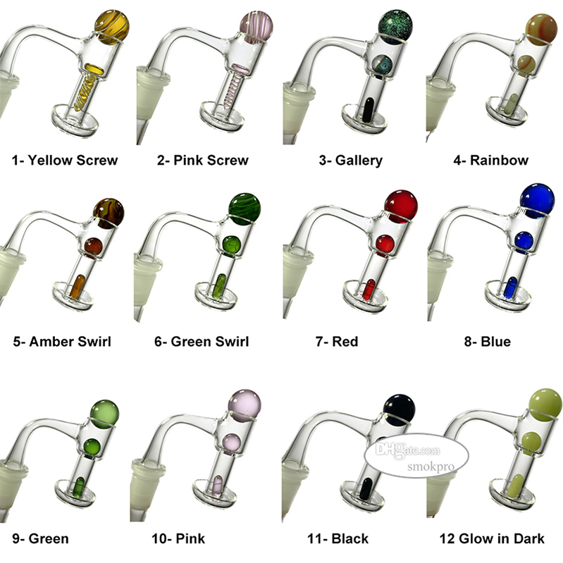 5pcs Fully Welded Seamless Terp Slurper Quartz Banger Set W/ Glass Marble Pearl Pillar Accessories - 10mm 14mm Male Joint Beveled Edge Smooth Full Weld Neck