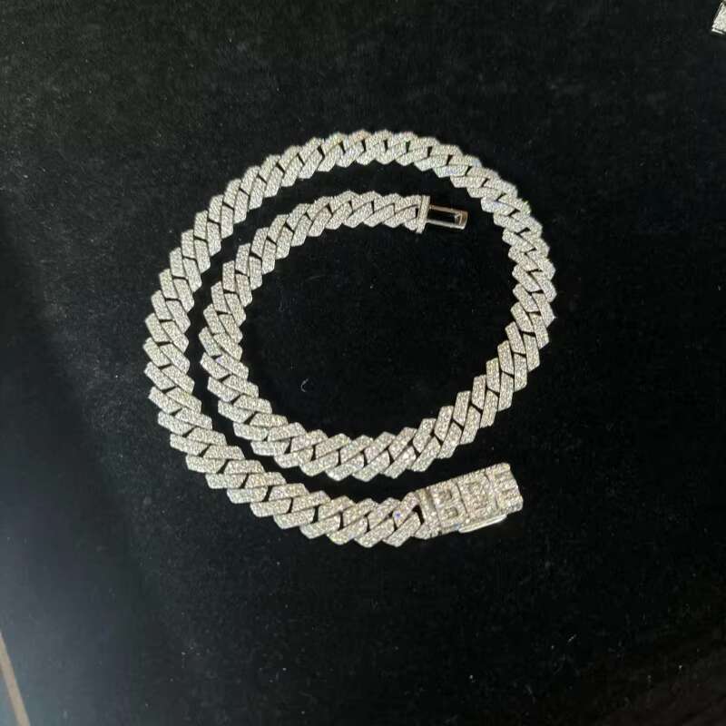 10mm 12mm 2 Row Cuban Link Chain S925 Silver Vvs Moissanite Cuban Chain Passed Diamond Tester GRA Certificate Hip Hop