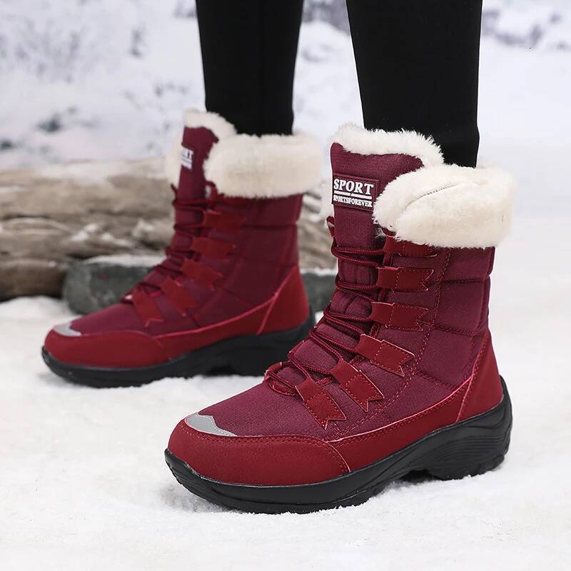 Ddmyoutdoor Women Winter Versatile High Quality Platform New Work Lace Up Snow Boots Outdoor Anti Slip Casual Warm Plush Cotton Shoes Outdoor Shoes