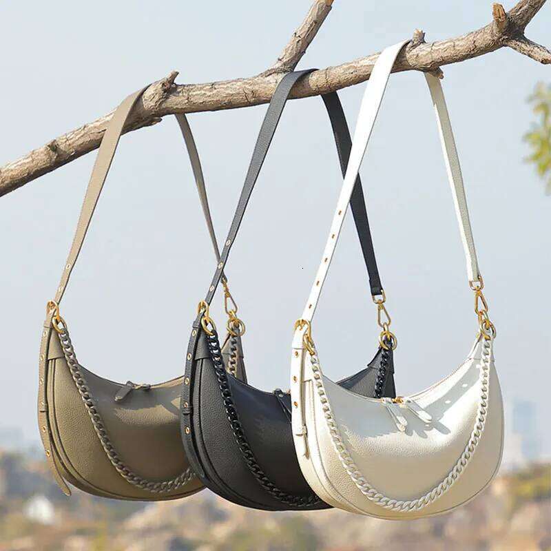 2025 New Women's 100% Genuine Leather Half Moon Chain Bag Designer Cowhide Women Crossbody Shoulder Bags 2988