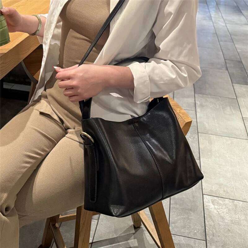 Burminsa Vintage Cow Genuine Leather Bucket Shoulder Bags For Women 2025 Designer Crosssbody Purses Tote Ladies Handbags