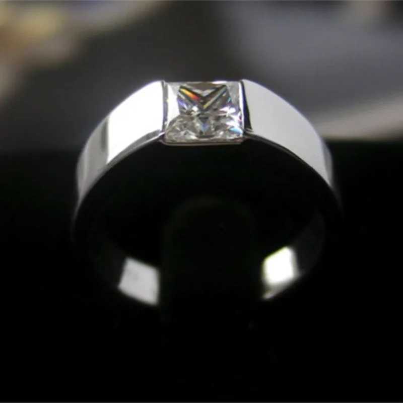Solid 14K White Gold Ring 1CT Princess Cut Moissanite Diamond Mens Engagement Ring Statement Jewelry Gift For Husband W250606