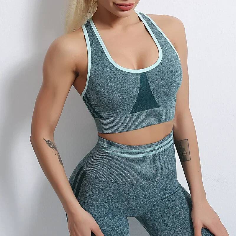Seamless Crop Beauty Back Yoga Shockproof Sports Running Long-Sleeved Shirts Workout Fiess Bra for Women