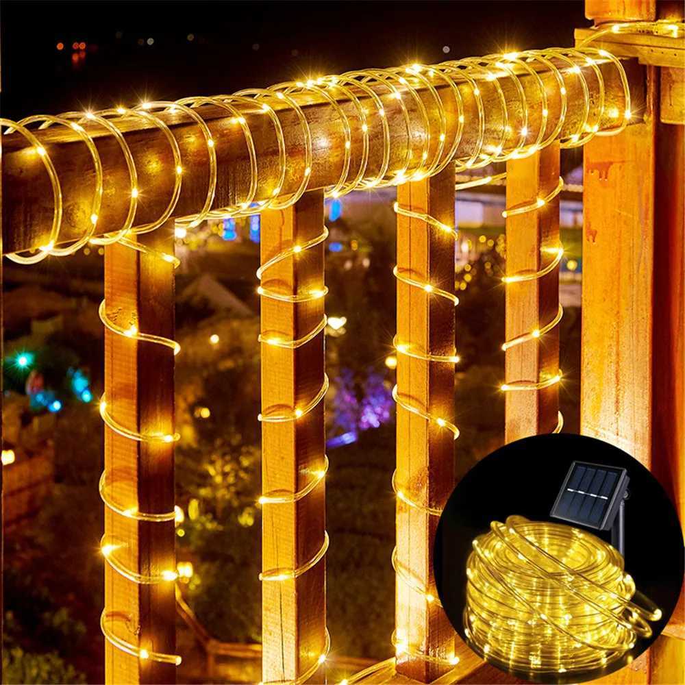 Outdoor Solar Tube Rope LED Light Garden Christmas Decoration Fairy String Light 32m/22M/12M/7M Outdoor Wedding Party LED Lamp XJ250606