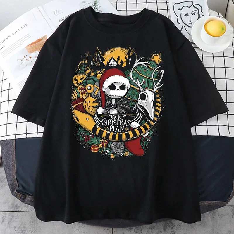 Vintage Men T-Shirts Nightmare Before Christmas Print Short-sleeved Gothic Retro T-shirt Top Y2K Shirt Streetwear Harajuku W250607