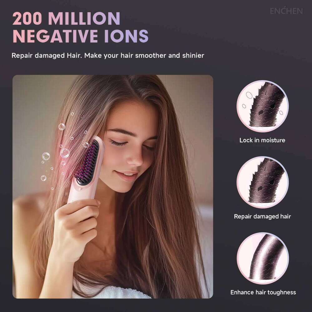 ENCHEN 2In1 Straightener Brush Professional Stuff 200 Million Negative Ions Electric Brushes Hair Tools H100