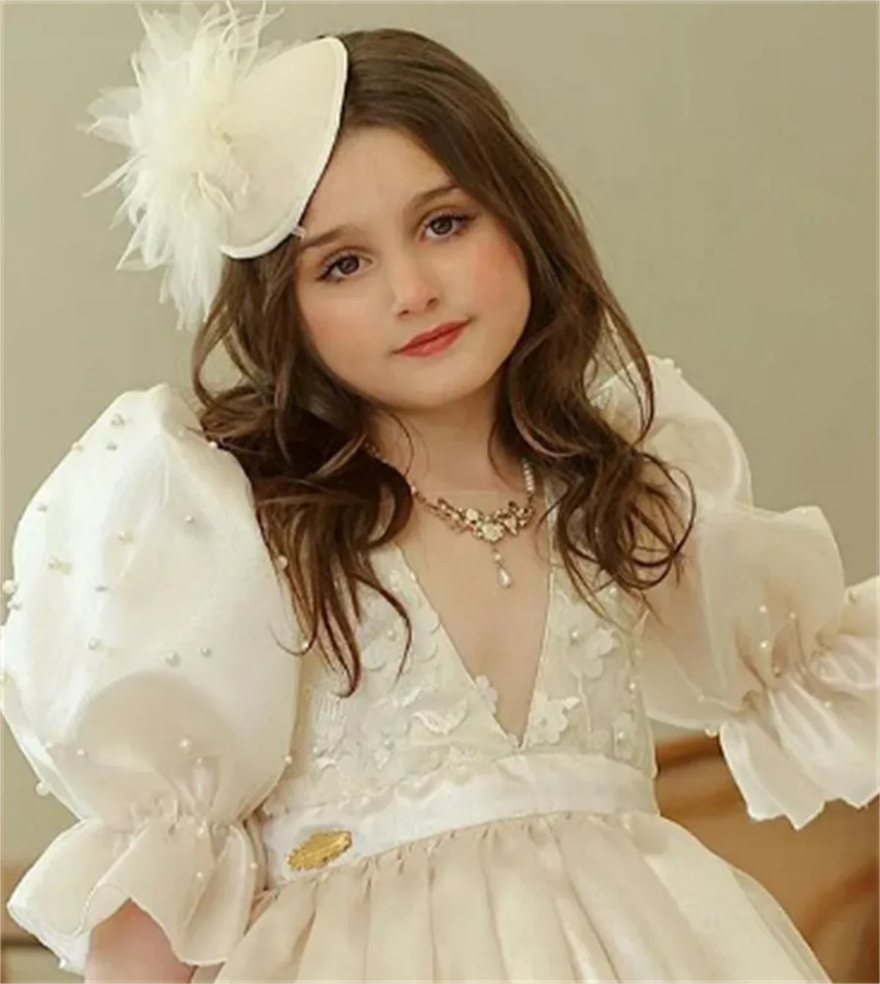 Flower Girl Dresses Ivory Fluffy Stain Lace Applique Skirt Wedding Elegant Flower Child's First Communion Birthday Party Dress