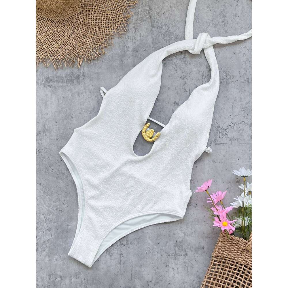 Sexy White One-Piece Swimsuit with Gold Accent Perfect for Beachwear Pool Parties Special Ocns Stand Out This Summer