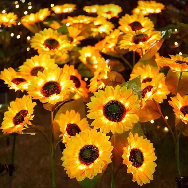 Solar Sunflower Lawn Light Outdoor Garden Decorative LED Lights Landscape Porch Summer Decoration Light Sensor Auto Brightness W250607