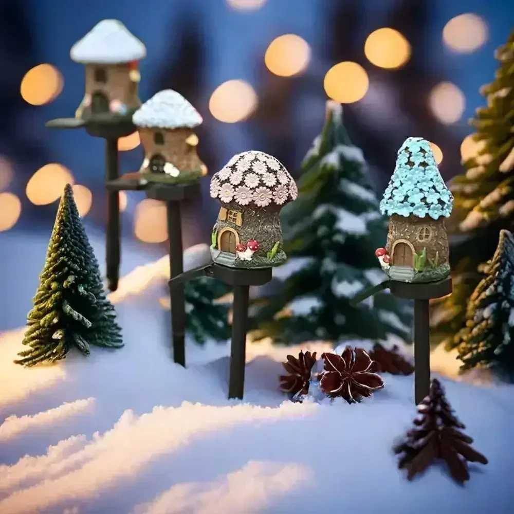 Solar Lawn Light Resin Craft Miniature Fairy Mushroom House Solar Powered Garden Yard Outdoor Decor Lamps Christmas Lamp W250607