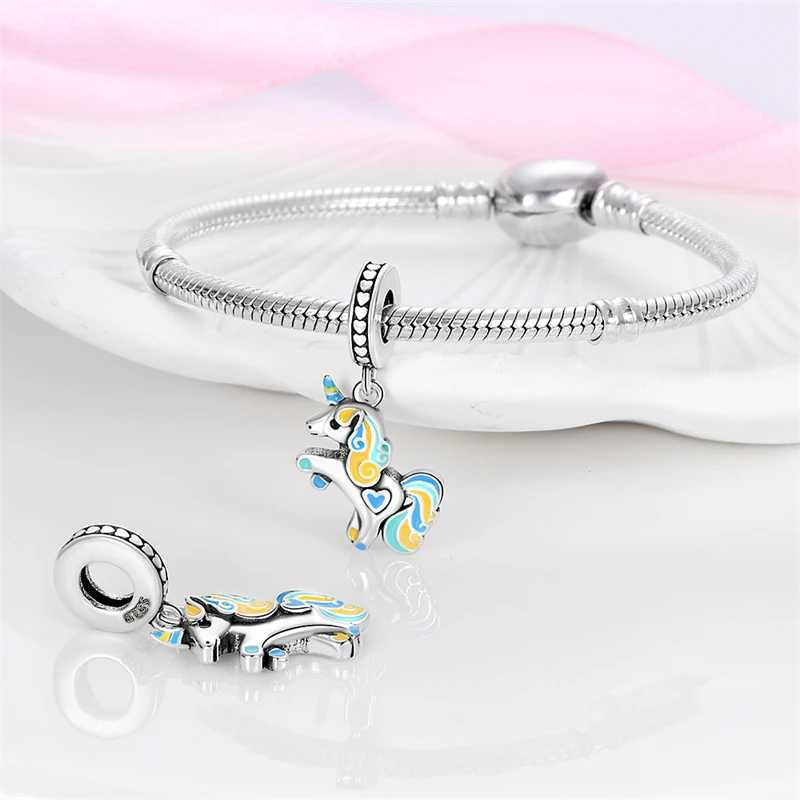 Sweet Romance 925 Silver Cloud Rainbow Unicorn Shining Dreamy Charms Beads Fit 3mm Original Bracelets DIY Fine Jewelry Making XJ250607