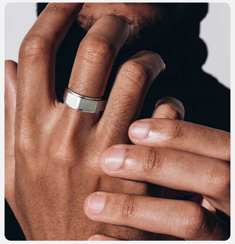 Vnox Geometric Spinner Ring 7-11 Size 7.8mm Band Width Black Silver Color Stainless Steel Jewelry Gifts for Men Boyfriend Him W250606