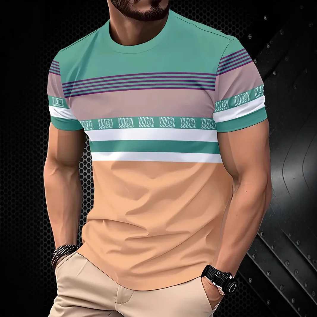 3D Print Lattice Stripes T Shirt For Men Color Block Pattern Short-Sleeved Tees Harajuku Streetwear Tops O-Neck T-Shirt Clothes W250607