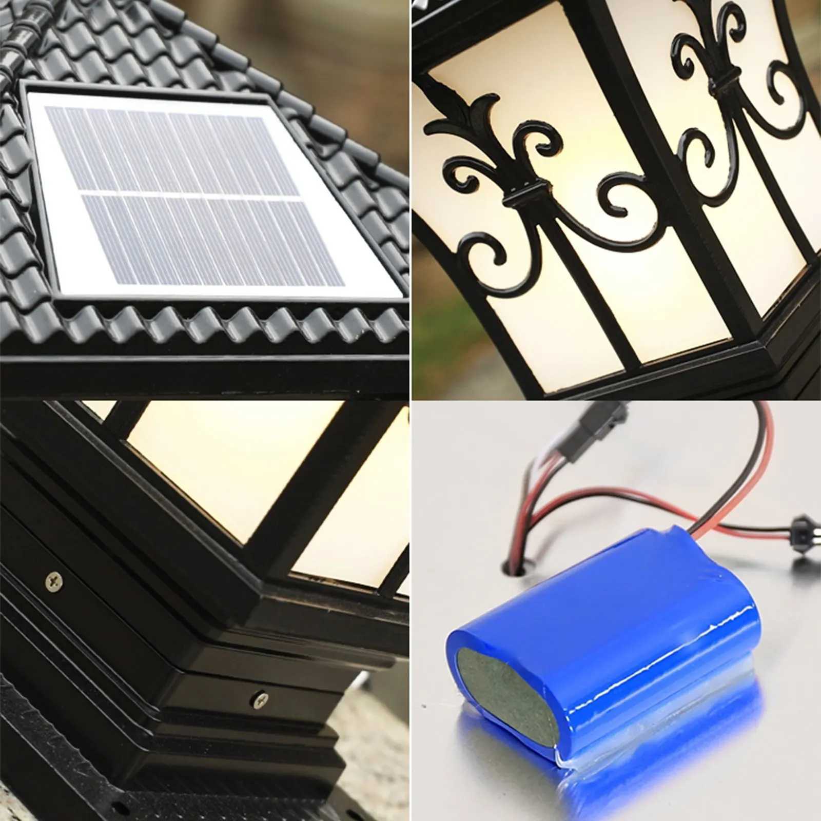 Solar Powered Post Light LED Pillar Light Garden Lawn Outdoor Black Waterproof Decor Lamp Garden Lantern W250607