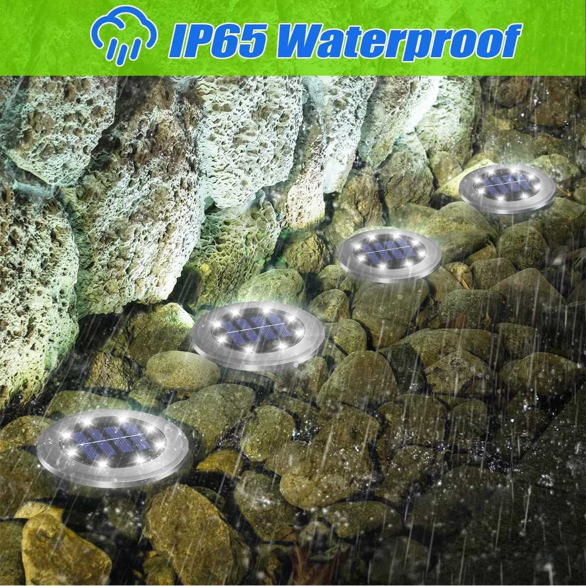 Solar Ground Lights LED Waterproof Solar Garden Lights Outdoor Bright in-Ground Lights Landscape Lighting for Patio Pathway Lawn W250607