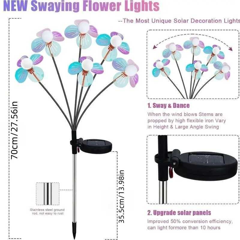 1PC Solar Firefly Flower LED Lights Outdoor Waterproof 2 Modes Decoration Lamp Landscape Lighting For Garden Lawn Patio Pathway XJ250606