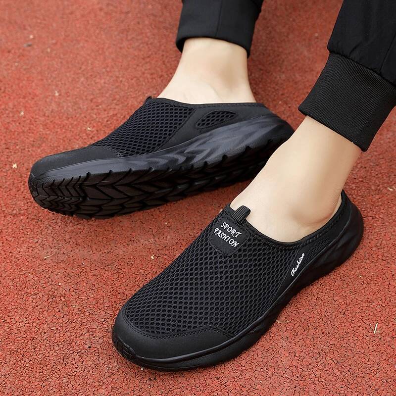 Ddmyoutdoor New Men S Half Slippers Sandals Tenis Mesh Breathable Beach For Mens Casual Sneakers Summer Canvas Flats Slip On Shoes Outdoor Shoes
