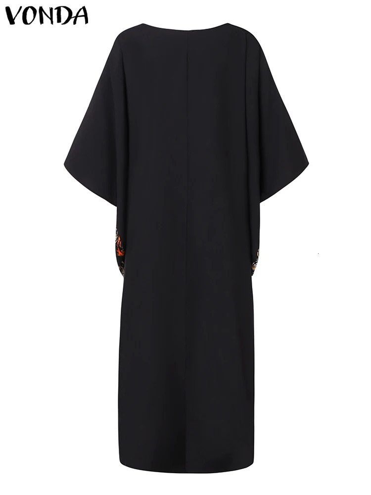 Plus Size VONDA Women Foral Printing Bohemian Maxi Dress 2025 Causal Puff Sleeve Sundress Holiday Eelgant Vestido NO Tassel 250526