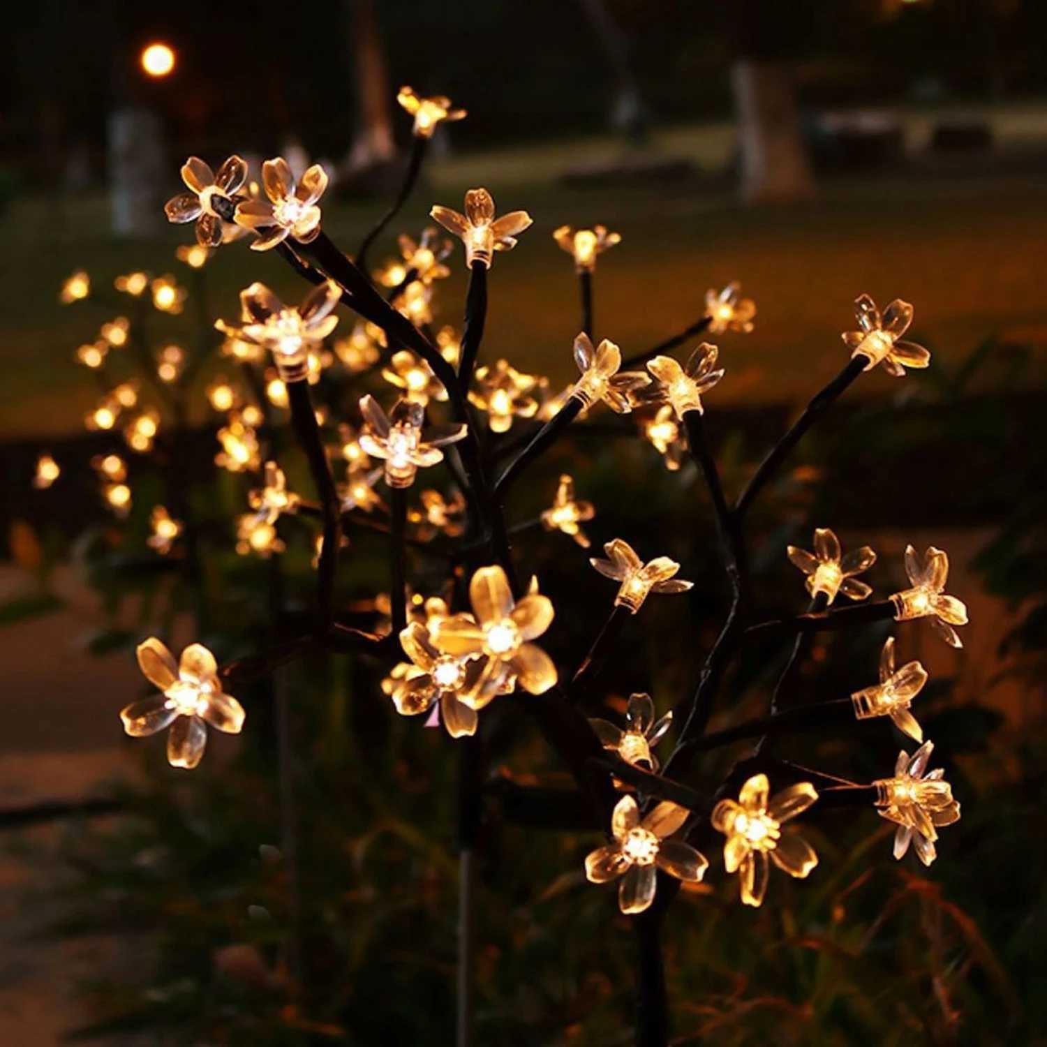 1 PC Solar Flower Pathway Lights Outdoor Sakura Tree Lighting 8 Modes Flush Mount Non-Detachable for Garden Lawn Patio Walkway XJ250606