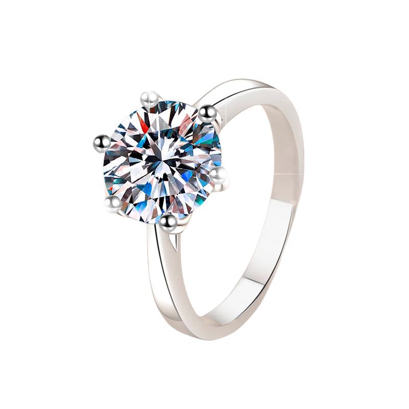 Elegant Moissanite Women's Ring in S925 Sterling Silver, Crown Six-Prong Design, Perfect for Engagements and Weddings, Affordable Luxury, Wholesa