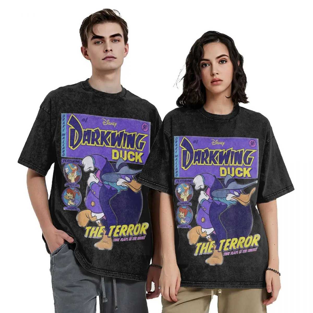 Mens T-Shirt Darkwing Duck The Terror Washed T-Shirts Leisure Summer Tees Y2K Retro Pattern Cotton Tops Hot Sale W250607