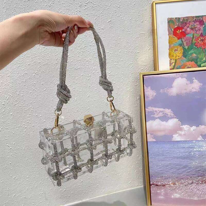 Purse Hand Bags For Women New Elegant And Versatile Party Square Crystal Clutch Bag