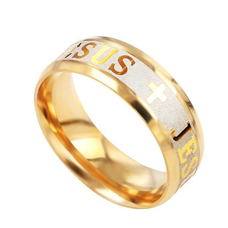 QianBei 8MM 316L Stainless Steel Ring Cross I Love Jesus Women Men Wedding Party Xmas Gifts W250606