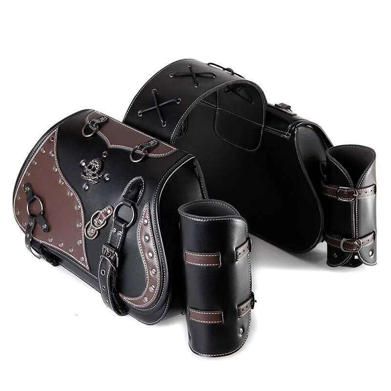 Saddle Bags with Cup Holder Retro Side Black Skull Hanging Bag for Harley Motorcycle