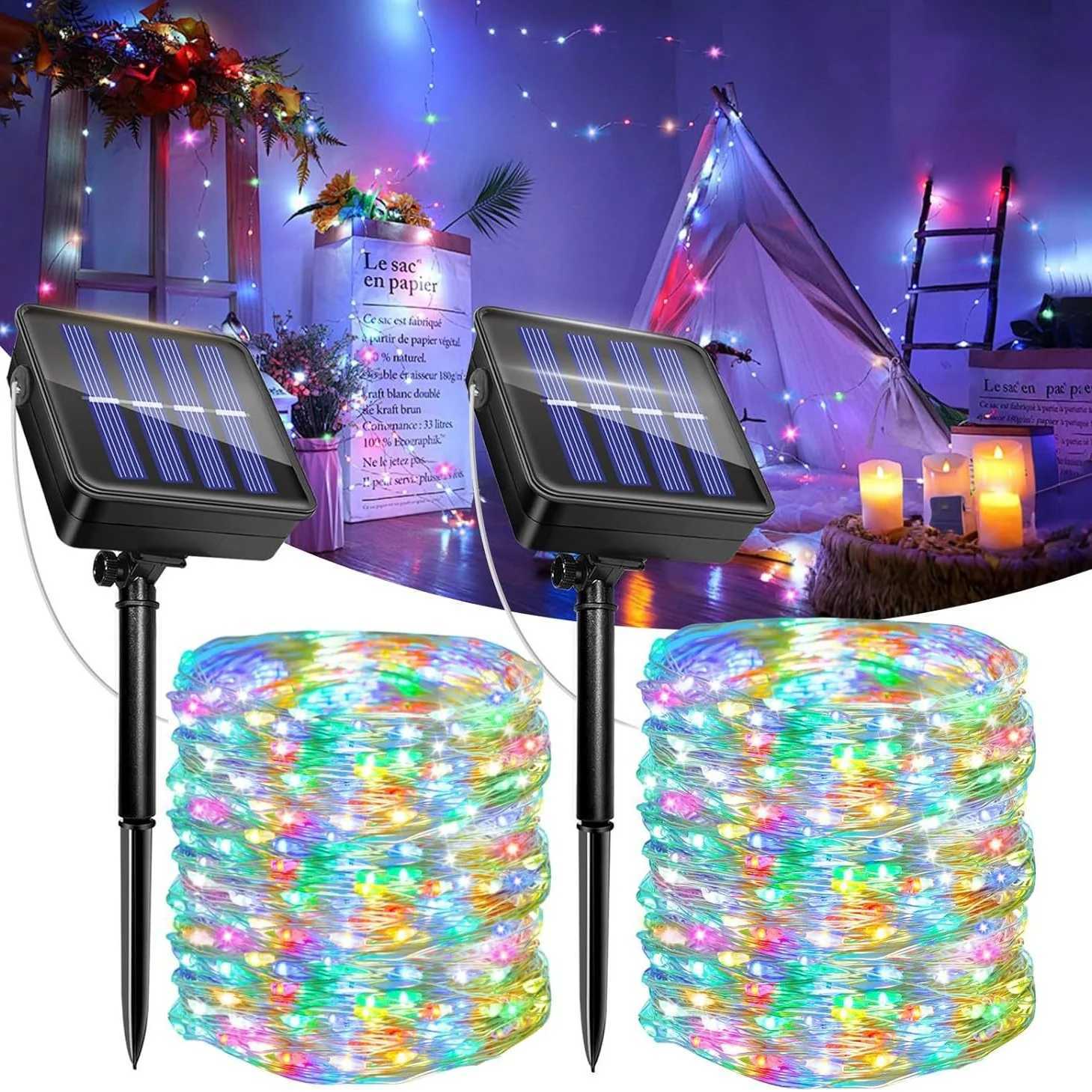 External Solar Lights Festoon LED Copper Wire Garland Lamp Outdoor Garden Summer Wedding Camping Party Bedroom DecorationXJ250606