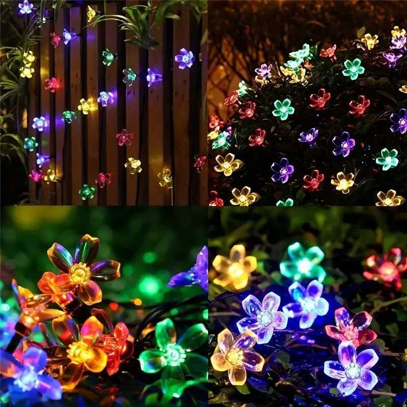 Solar Pink Cherry Garden Blossom Flower Lights Garlands String Lights Solar Outdoor Waterproof Christmas Decoration Lamp W250607