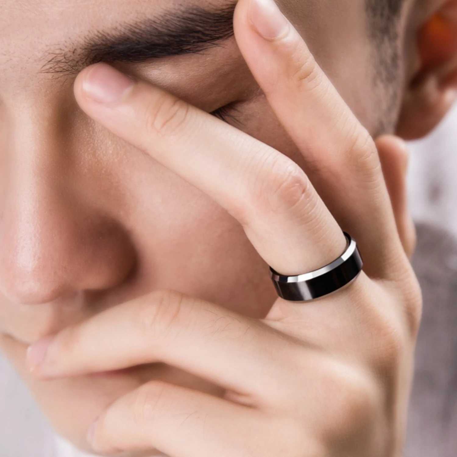 Tigrade Men Ring Black Luxury Wedding Band Pure Titanium Polished for Women Lover Rings Couple Engagement Jewelry Size 4-Size 14 W250606