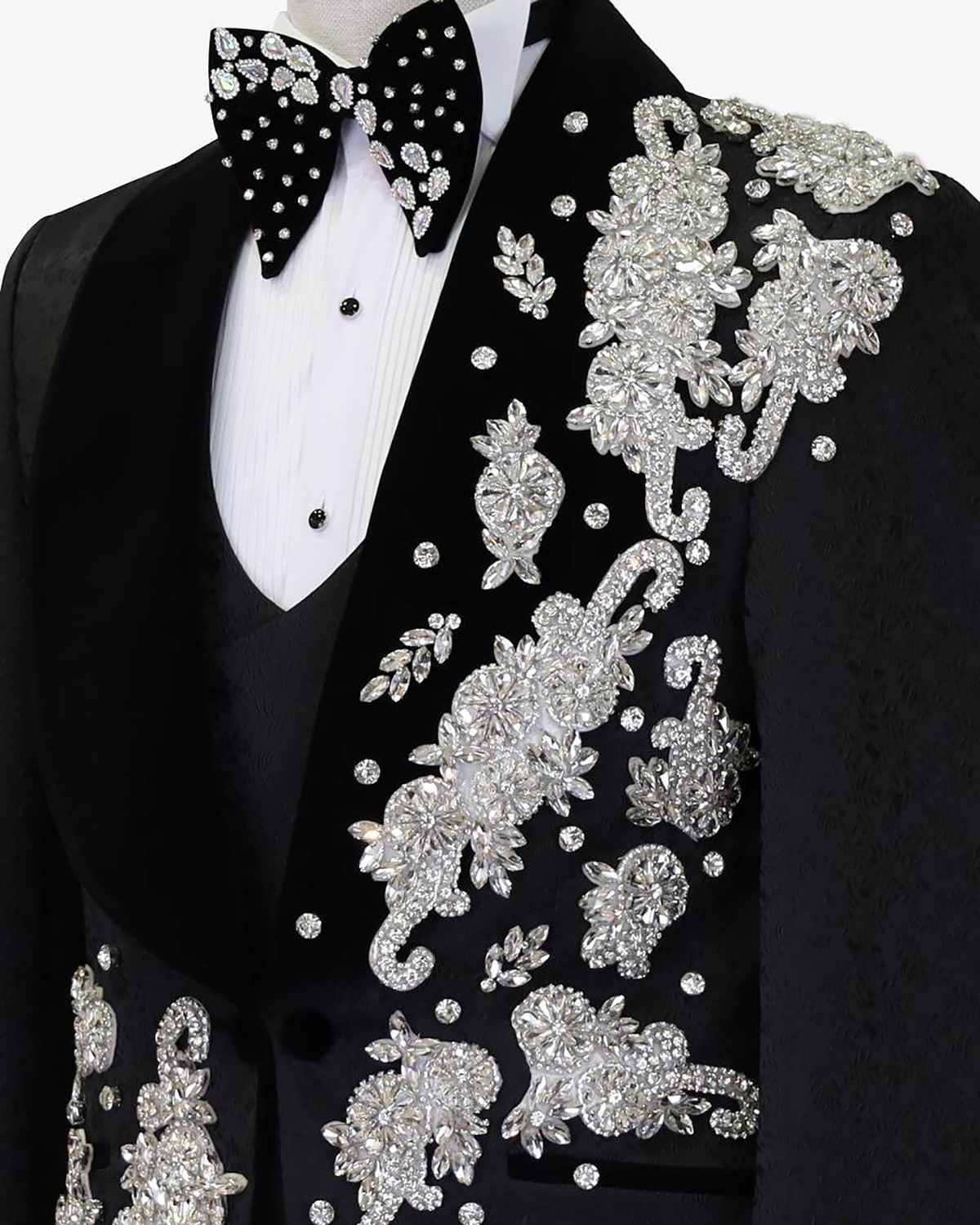 Luxury Man Suits 2 Pieces Set Rhinestone Beading Appliques Shawl Lapel Party Prom Blazer Customized One Button Jacket Pants Plus Size