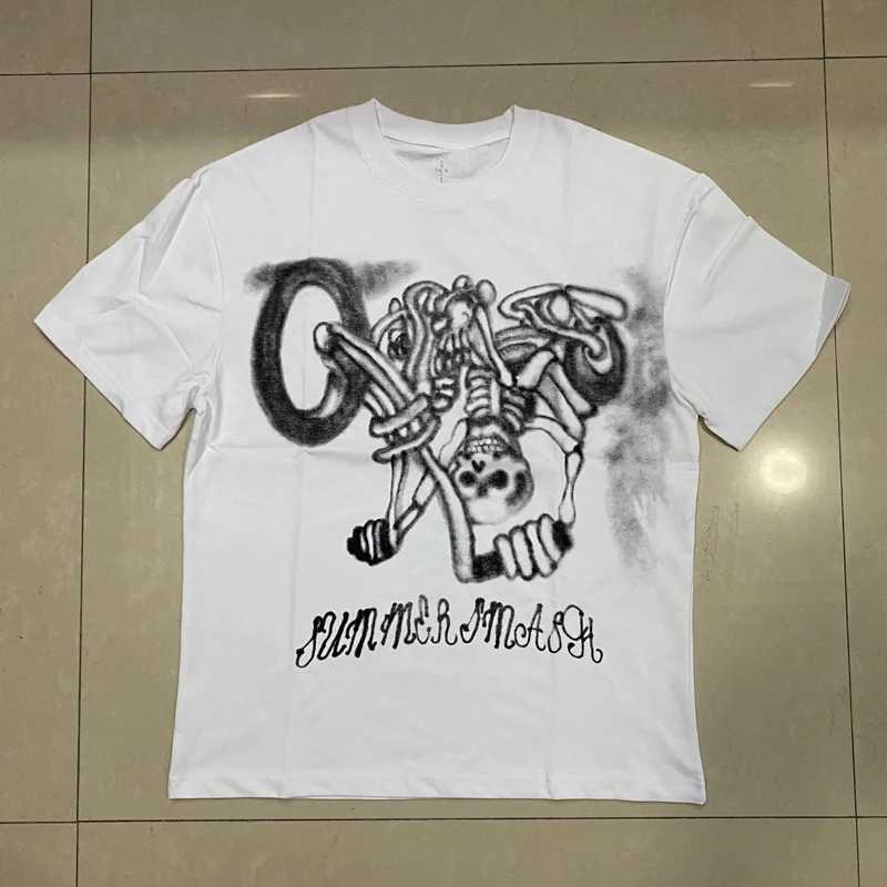 T-Shirt Europe America High Street Pop Funny Print Mens Casual Cotton White Tops Utopia Round Neck Short SLeeve W250607