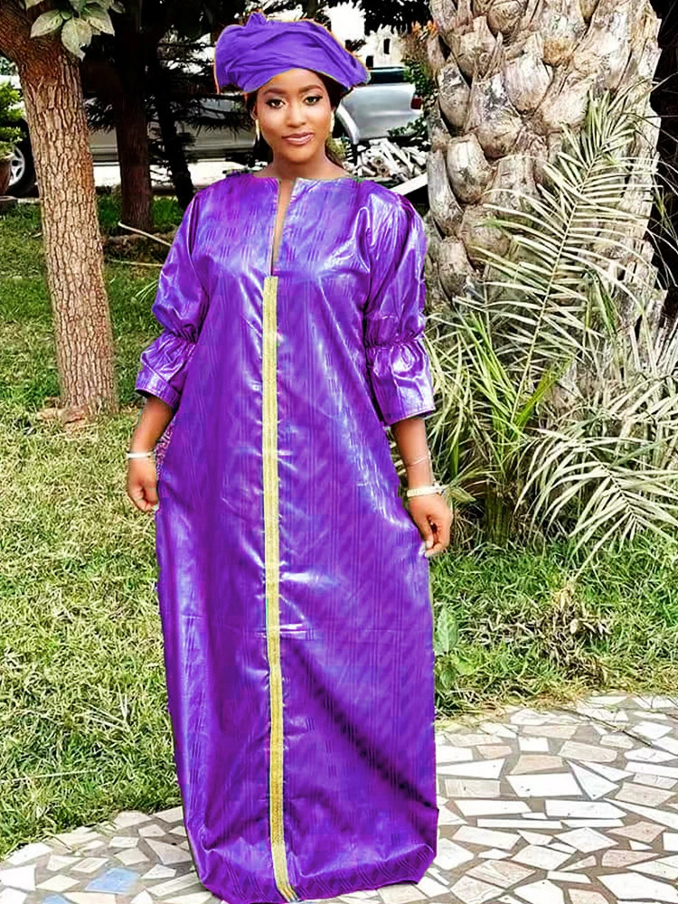 Latest Daily Party Original Bazin Riche Dresses For Nigeria Women Long Robe With Scarf Top Quality Long Dresses For Wedding 250603