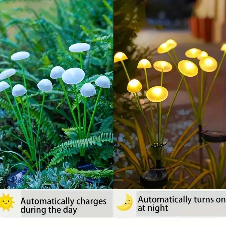 TIRVOSE Solar 10LED Jellyfish Mushroom Lights Outdoor Waterproof Garden Decoration Landscape Lawn Lamps for Patio Pathway Yard W250607