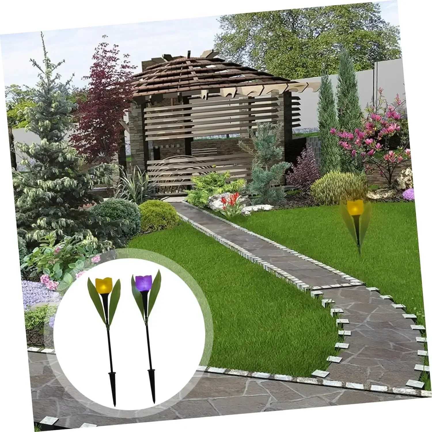Solar LED Light Outdoor Tulip Rose Flower Lamp Landscape Garden Decor Lawn Lamp Waterproof Garden Lights Outdoor Solar Lights XJ250606