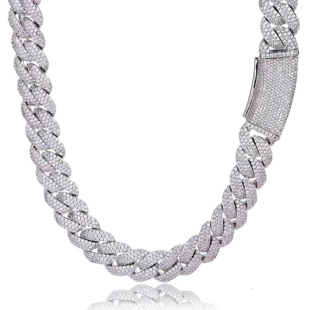 Hip Hop Custom Accessories S925 Silver Moissanite Three Rows Full of Diamond Bubble Cuban Chain Necklace for Men