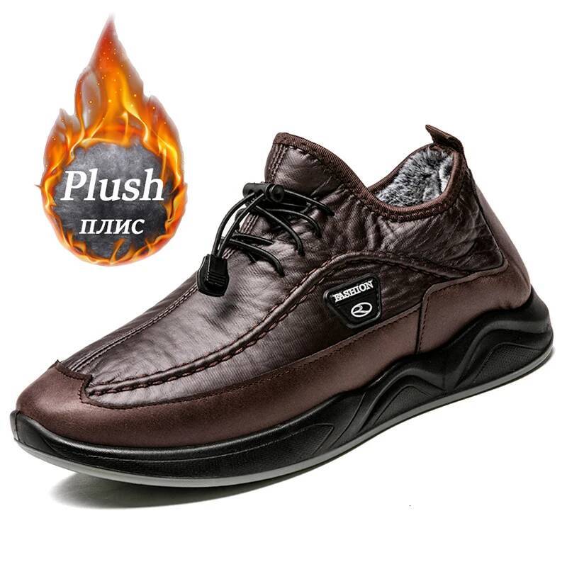 Ddmyoutdoor Winter Men S Snow PU Leather Plush Male Warm Causal Shoes Waterproof Ankle Boots Man Walking Hiking Trekking Sneaker Outdoor Shoes