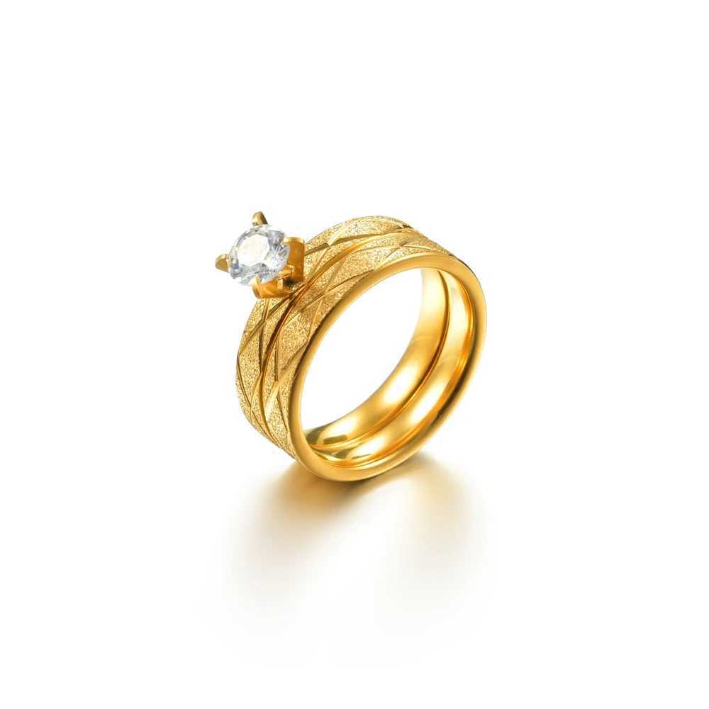 6mm Stainless Steel Couple Rings Never Fade Gold Color Crystal Wedding Ring for Women Men Lover Gift Femme Jewelry W250606