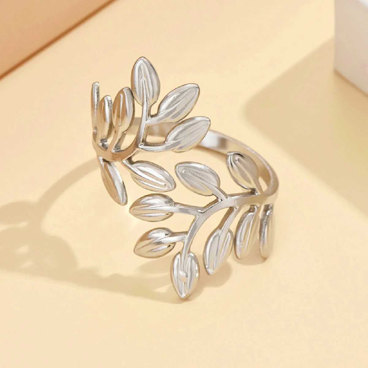 1pcs Forest Leaf Adjustable Stainless Steel Ring W250606