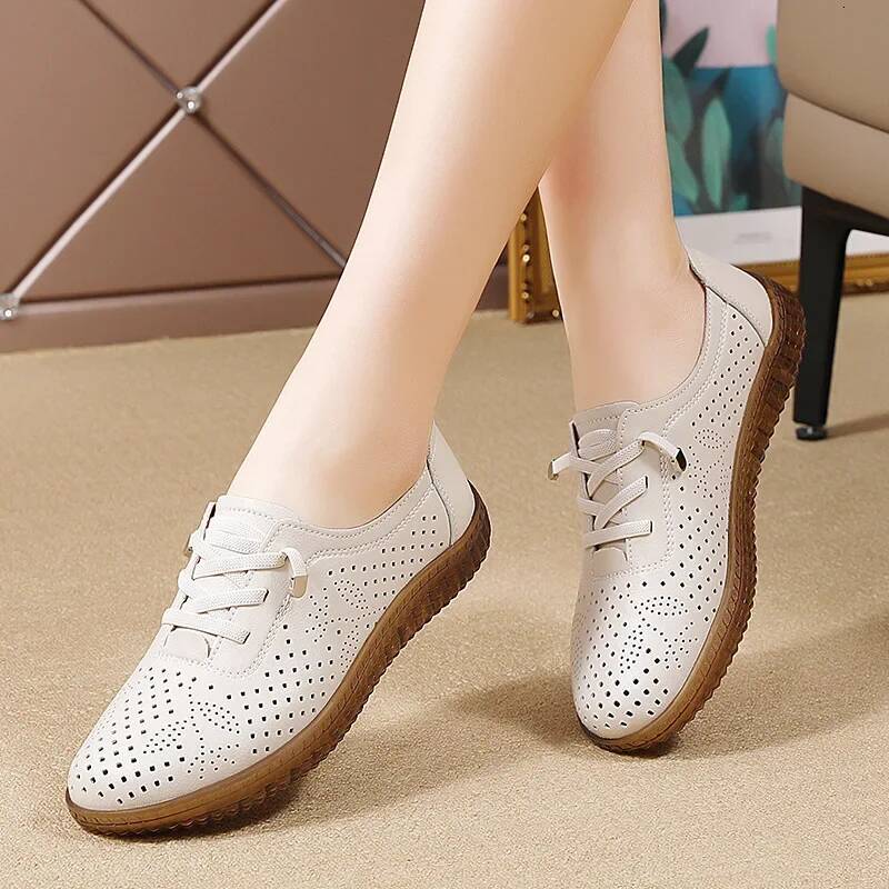 ddmyoutdoor Hollow Flat Mother Casual Shoes Simple White Wear Resistant Women Sneakers Outdoor Outdoor Shoes